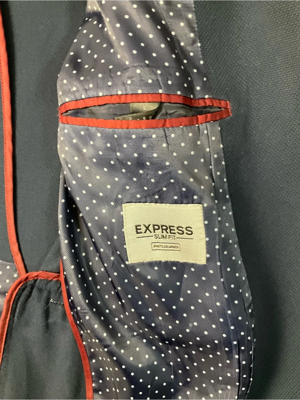 Express Photographer Men's Large Navy Two-Button Sports Coat Slim Fit
